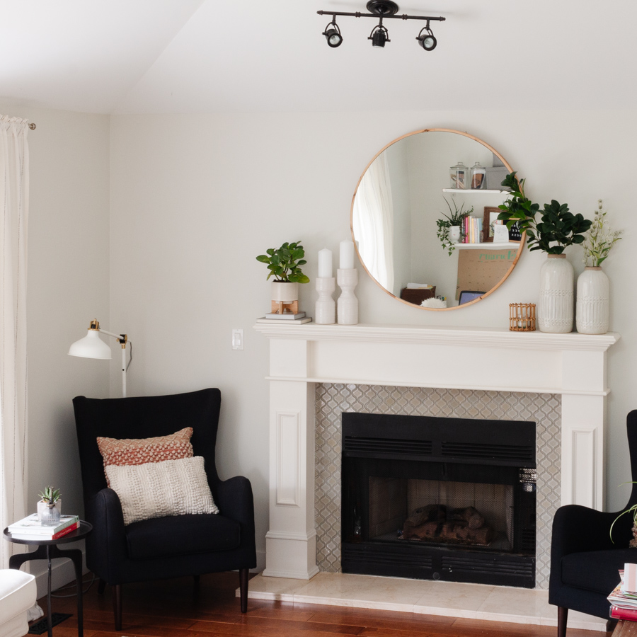 Whether you stick with this easy minimalist farmhouse idea or use a mirror in a completely different way, your mantel is essentially an empty canvas to paint.