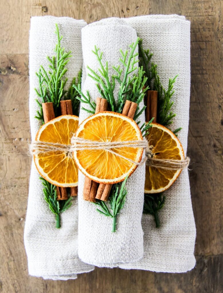 What says farmhouse more than these aesthetic orange and cinnamon napkin rings? 