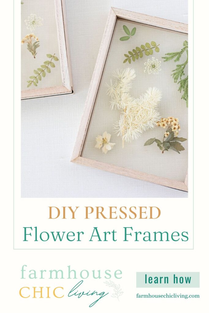 DIY pressed flower art frame for farmhouse wall art. Learn how to display pressed flowers affordably in your home with flower pressing tips and techniques. 