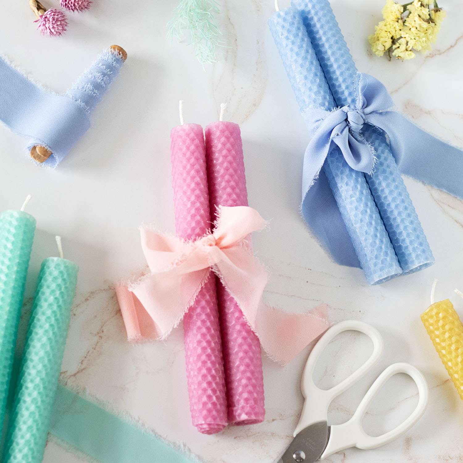 These pastel beeswax sheet candles make a wonderful decoration for the home or for special occasions. And they are a beautiful stand alone handcrafted gift. Who wouldn't enjoy receiving a hand rolled candle?